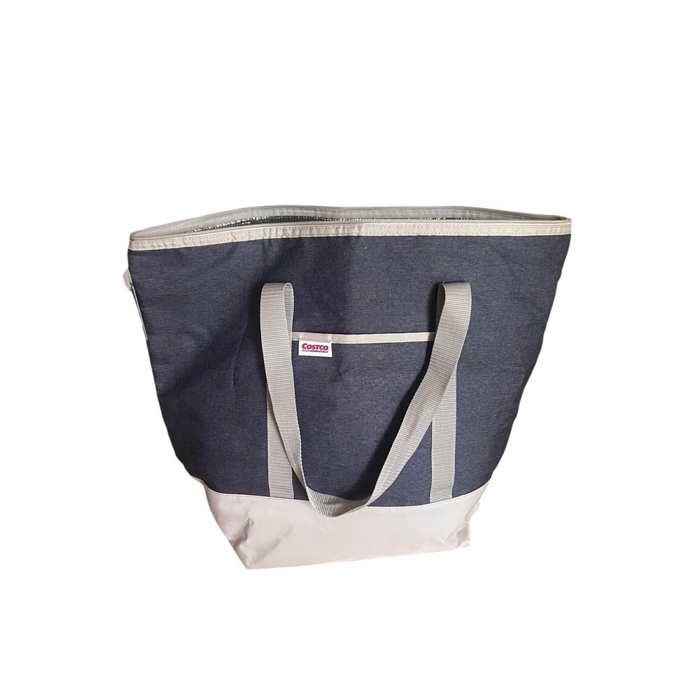 Costco Insulated Cooler Tote Bag Navy Gray Thermal Grocery Picnic Beach Zip Top